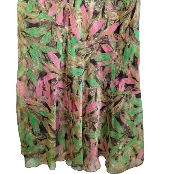 (SK 16) Metro Wear Green Pink  Leaf Print A Line Skirt Size Small - Picture 2 of 7